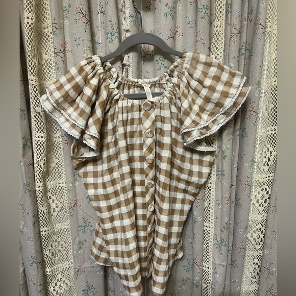 Matilda Jane Tops - Matilda Jane Enchanted Garden Annabelle Gingham Off-Shoulder Blouse Size XL